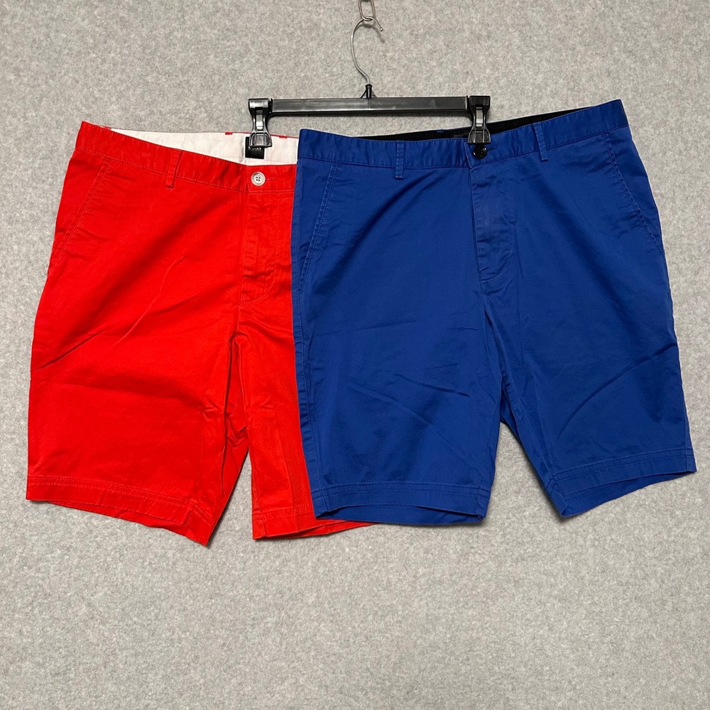 Hugo Boss Chino Shorts Mens 32 Red Blue Stretch Cotton 2 Pack Bundle